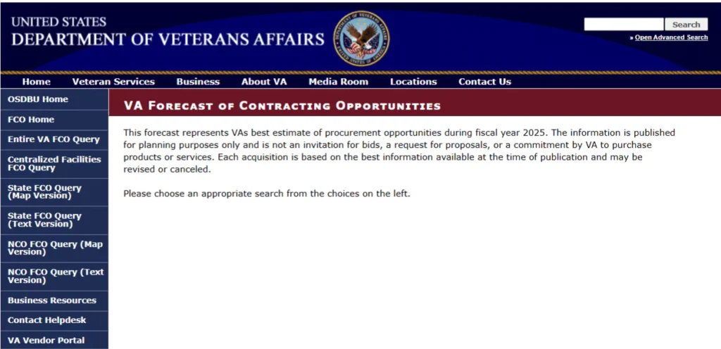VA Forecast of Contracting Opportunities - Home Page