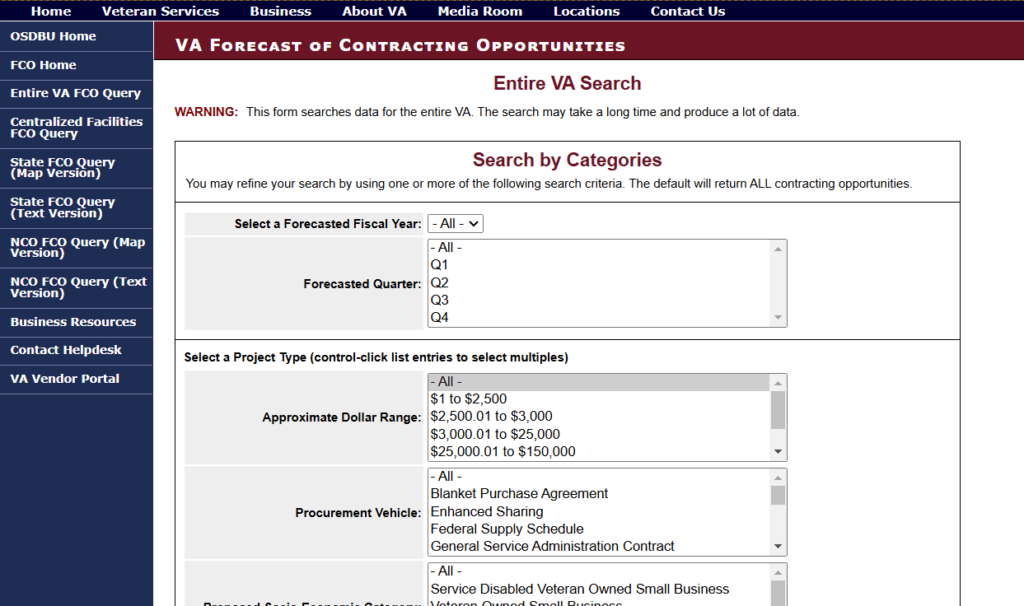 VA Forecast of Contracting Opportunities - Search