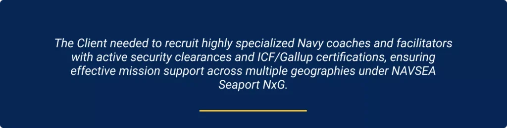 challenges of recruiting cleared professional coaches for Navy operations across multiple locations.